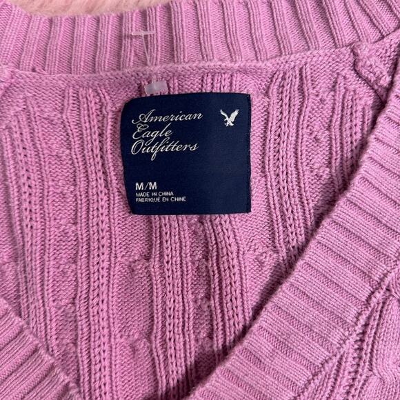 Y2k purple/pink vintage american eagle cable knit vneck sweater - Picture 6 of 8